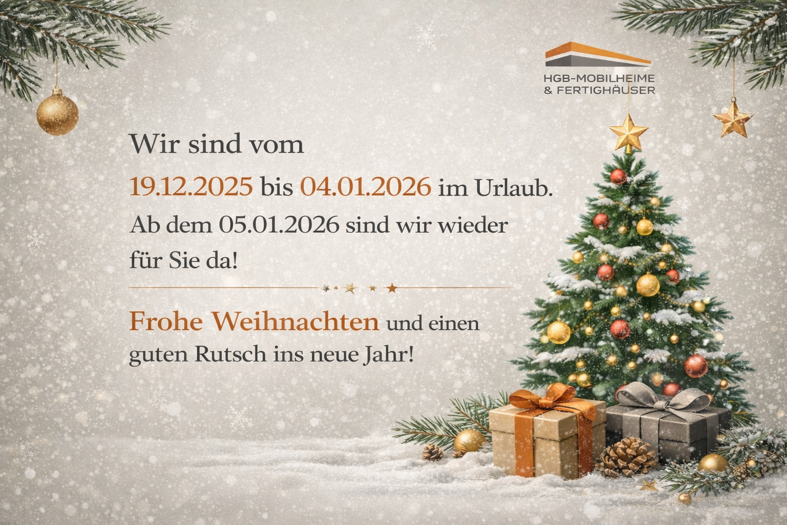 Urlaubshinweis Weihnachten 2025</img></div>
<p><strong>Sie sind auf der Suche nach einer hochwertigen Mobilie als Zweitwohnung, Wochenend- oder Ferienhaus? Wir haben die richtige Lösung für Sie! Wir planen und produzieren Mobilheime für alle Einsatzmöglichkeiten. Ob kostenbewusstes Modell oder Luxus-Mobilheim – wir sind Ihr kompetenter Partner!</strong></p>
<div style=